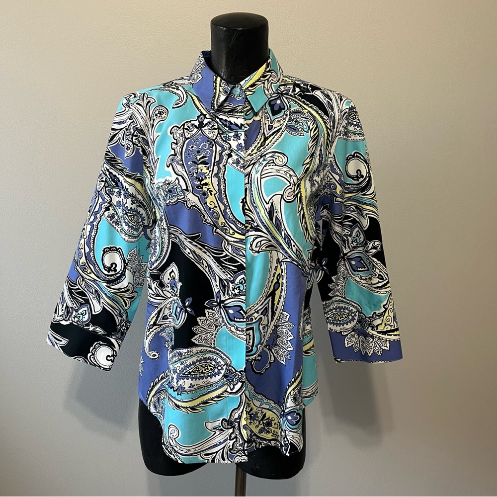 Chico's Blue Turquoise Paisley Print Top